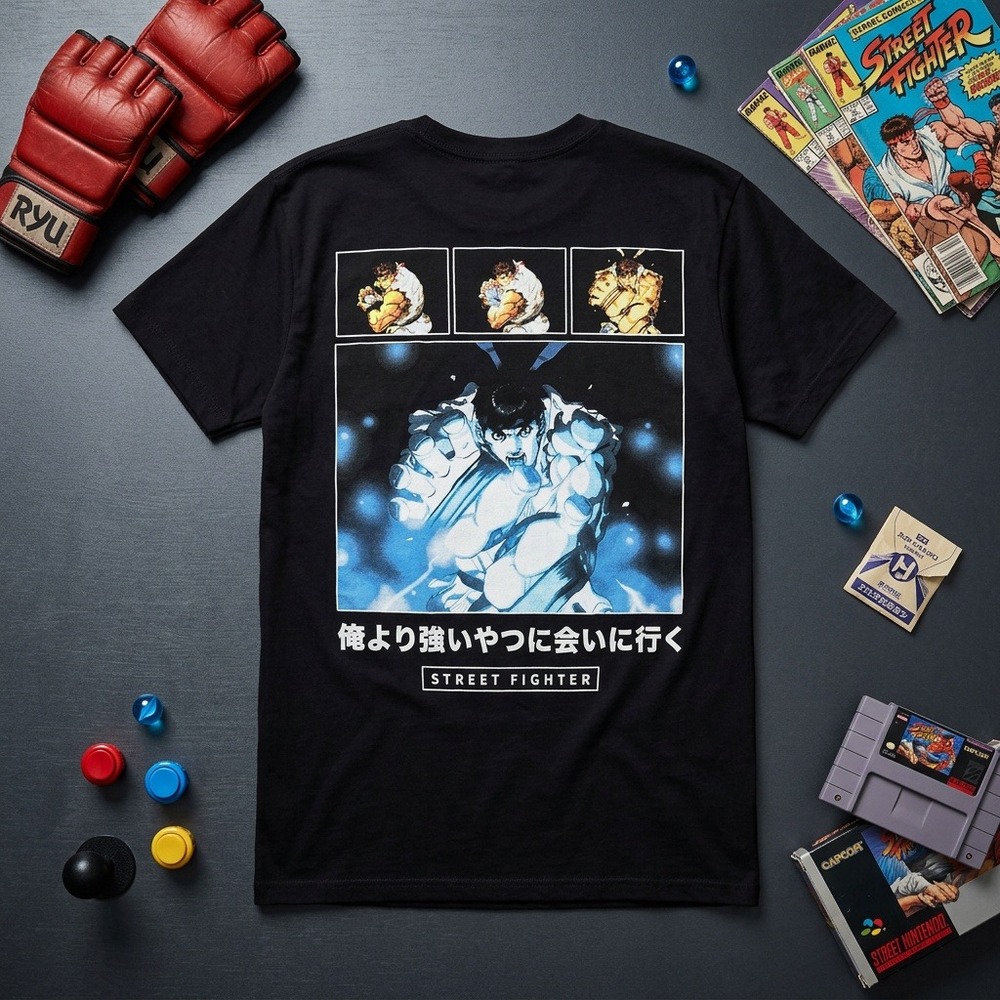 Street Fighter Ryu Hadouken T-Shirt Mens Small Black Anime Video Game NWOT